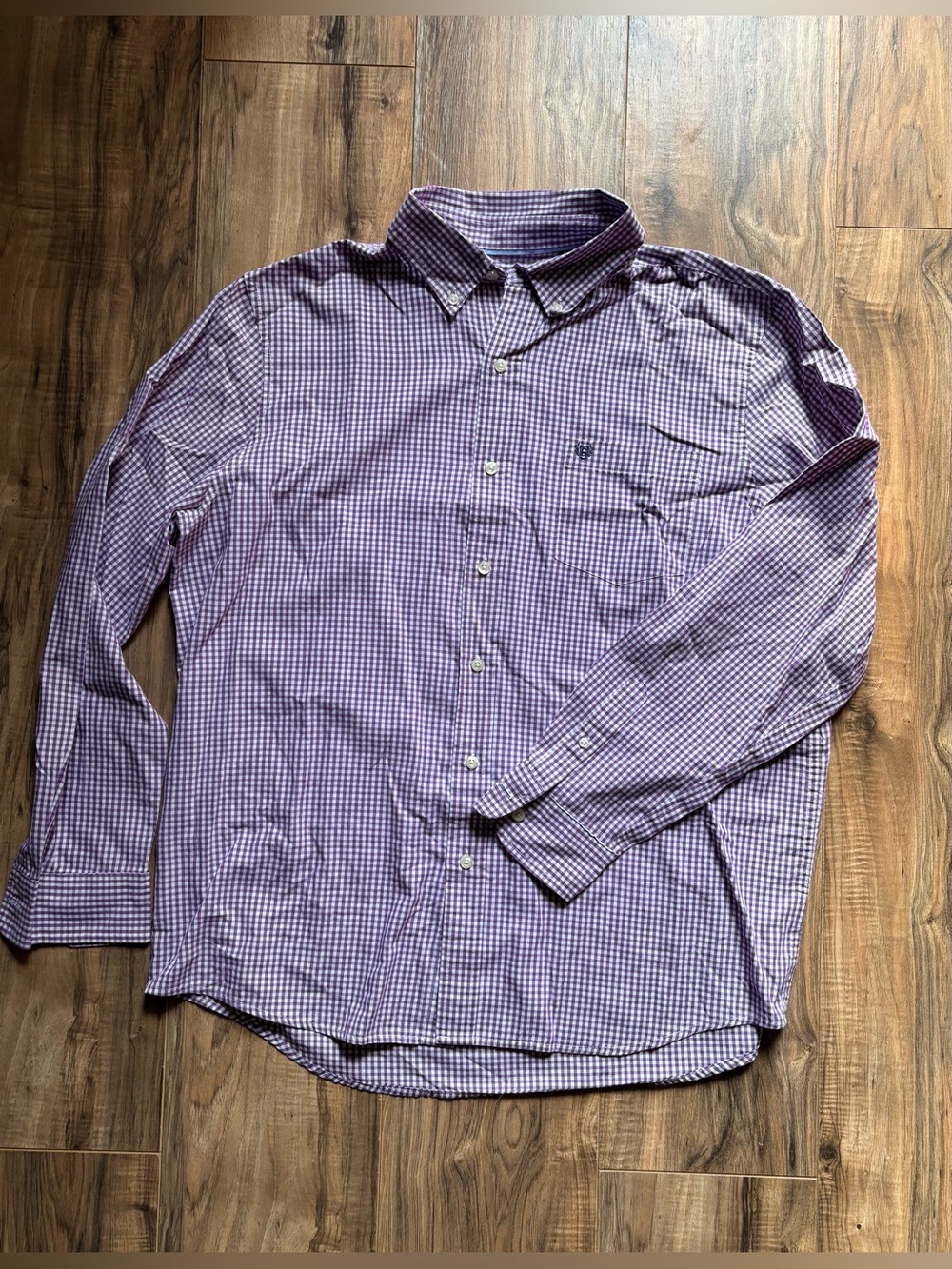 Chap’s Men's Purple Plaid Gingham Long-Sleeve Button-Down Shirt XL 100% Cotton